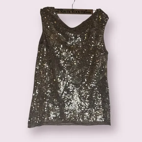 Max Studio Rose Gold Sequin Scoop Neck Glam Top Small - Picture 3 of 8